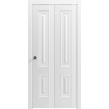 SARTODOORS Sliding Closet Bi-fold Doors 56 x 80in, Lucia 8831 White Silk, Sturdy Tracks Moldings Trims LUCIA8831BF-WS-56